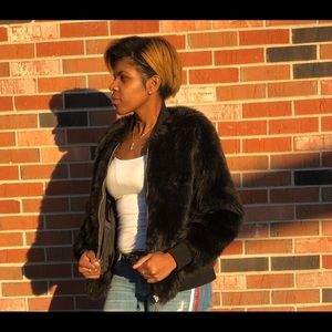 Black “faux fur” bomber jacket